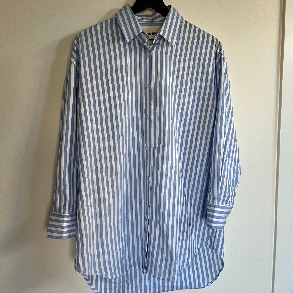 Monica Cordera Masculine Stripe Oversized Button-Up Blue Stripe OS